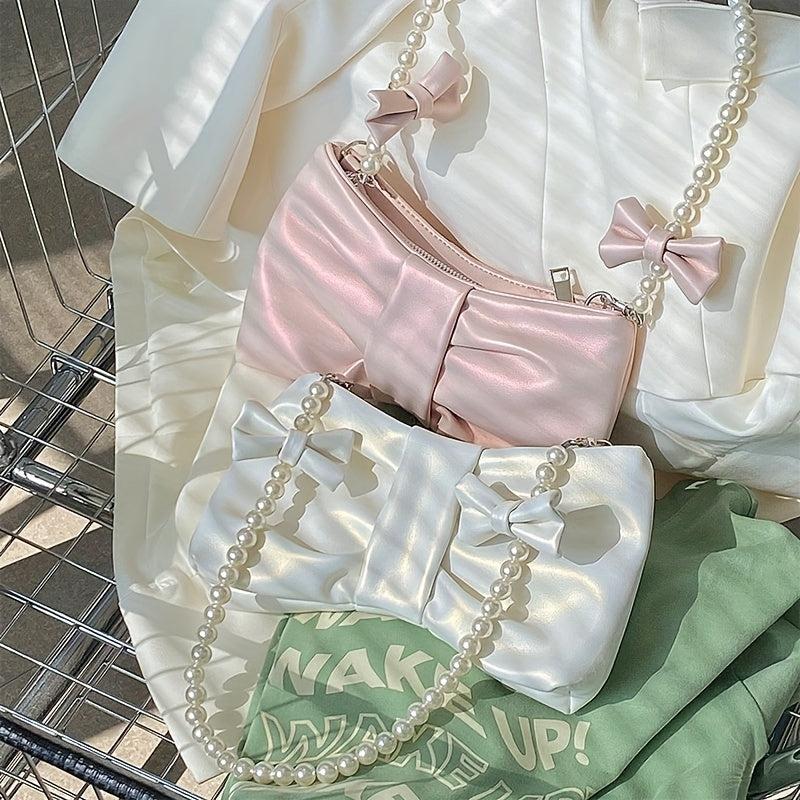 Bowknot Shoulder Bag With Faux Pearl Strap