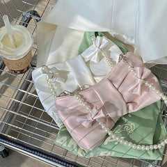Bowknot Shoulder Bag With Faux Pearl Strap