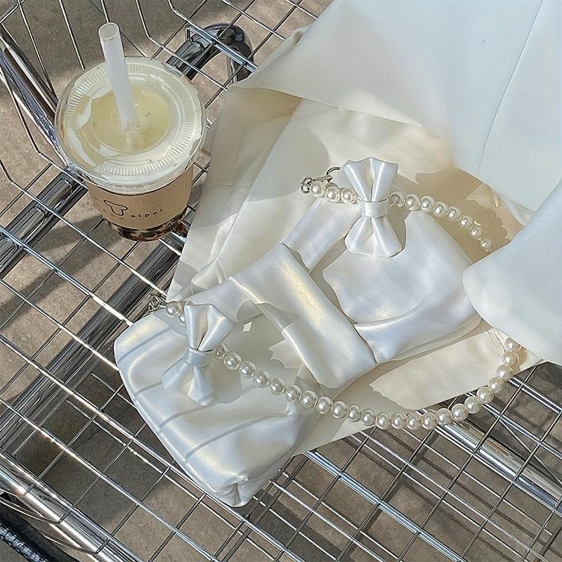 Bowknot Shoulder Bag With Faux Pearl Strap
