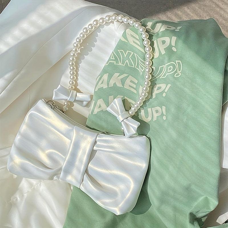Bowknot Shoulder Bag With Faux Pearl Strap