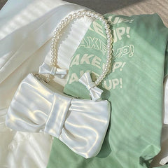 Bowknot Shoulder Bag With Faux Pearl Strap