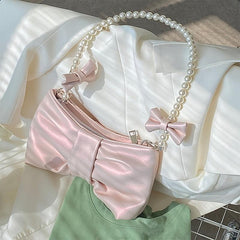 Bowknot Shoulder Bag With Faux Pearl Strap