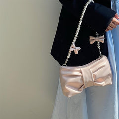 Bowknot Shoulder Bag With Faux Pearl Strap