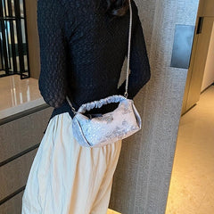 Fairy Embroidered Crossbody Bag Pleated Shoulder Hobo Bag