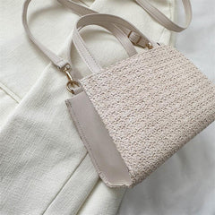 Boho Style Straw Crossbody Bag Small Square Handbag