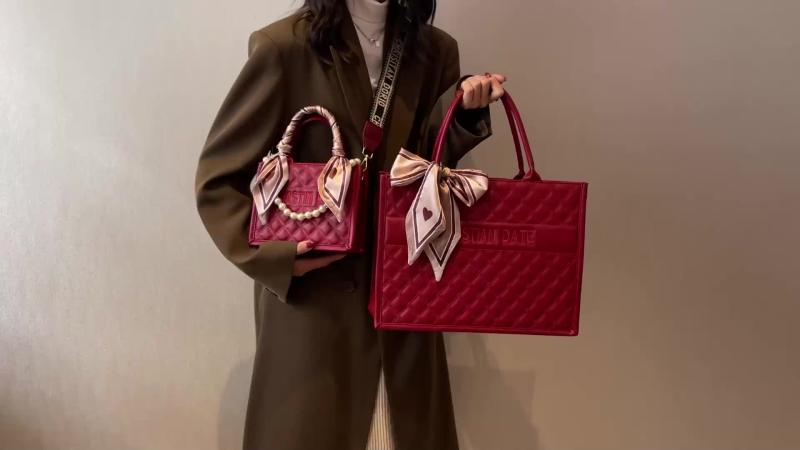Argyle Quilted Tote Bag Scarf Crossbody Purse