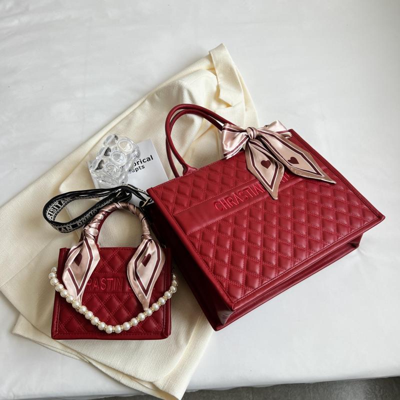 Argyle Quilted Tote Bag Scarf Crossbody Purse