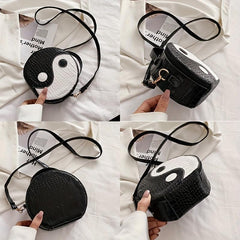 Crocodile Embossed Circle Bag Yin & Yang Crossbody Handbag