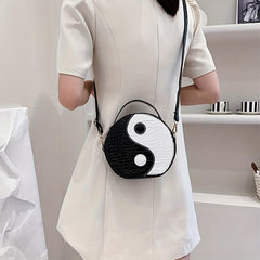 Crocodile Embossed Circle Bag Yin & Yang Crossbody Handbag