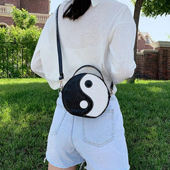 Crocodile Embossed Circle Bag Yin & Yang Crossbody Handbag