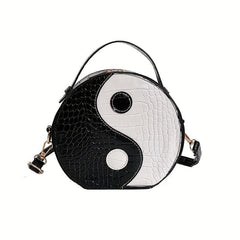 Crocodile Embossed Circle Bag Yin & Yang Crossbody Handbag