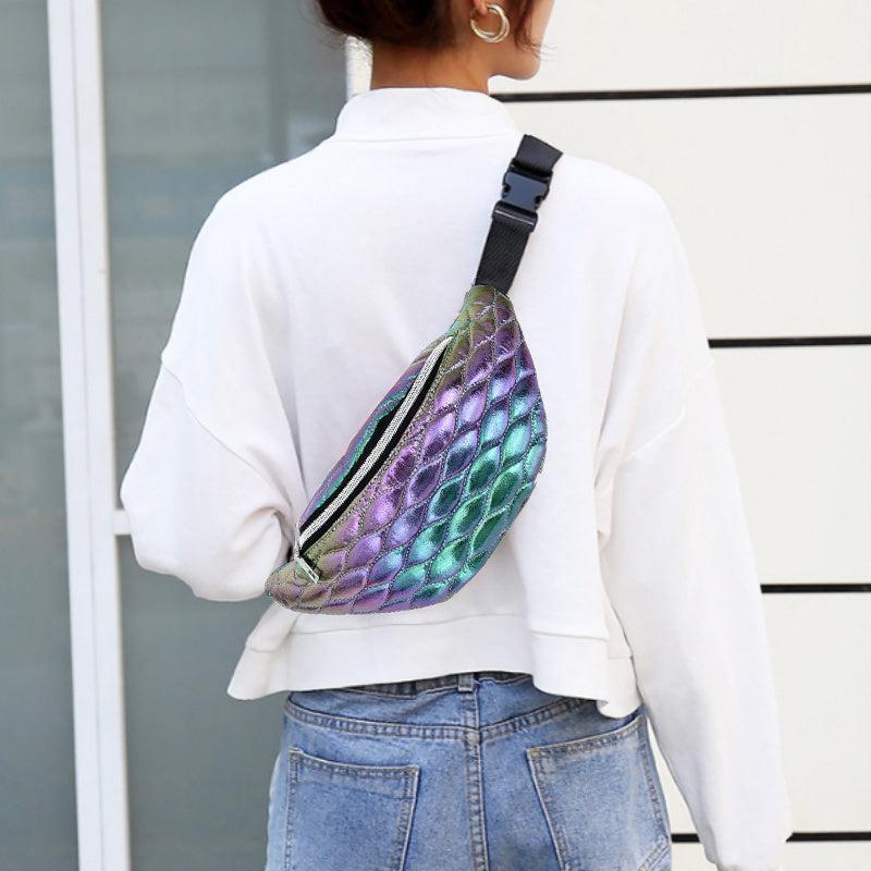 Geometric Pattern Laser Quilted Waist Bag Casual Sports Bag