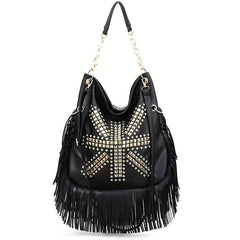 Studded Fringe Hobo Bag Vintage PU Leather Handbag For Women