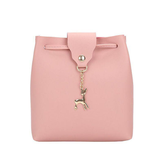 Faux Leather Mini Deer Bucket Crossbody Bag Drawstring Purse
