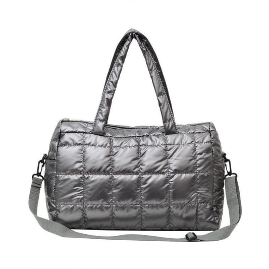 Quilted Metallic Crossbody Bag Large Capacity Handbag