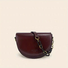 Vintage Solid Saddle Bag Crossbody Bag for Women