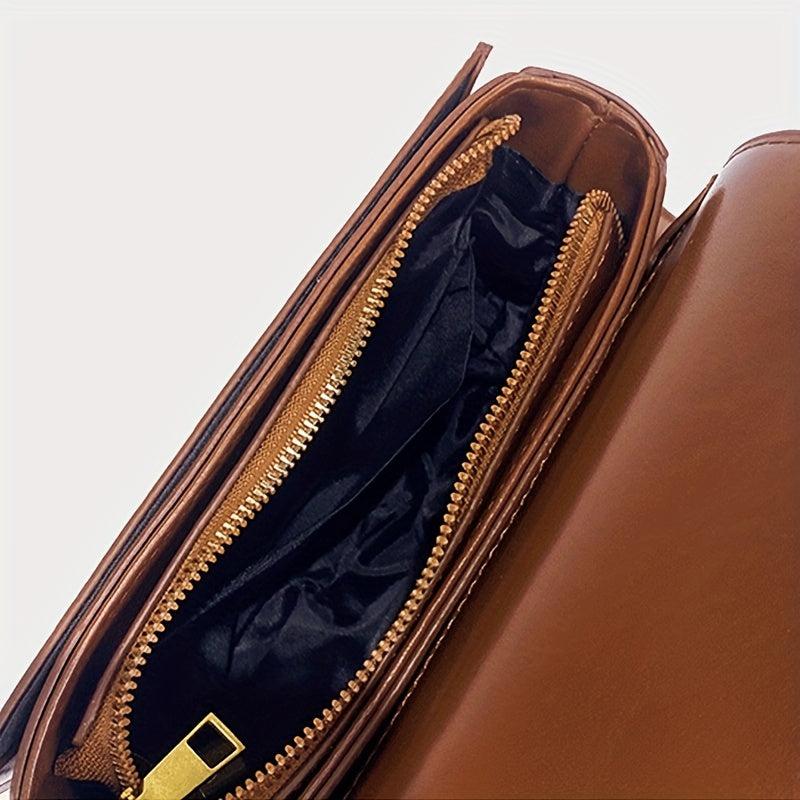 Vintage Solid Saddle Bag Crossbody Bag for Women