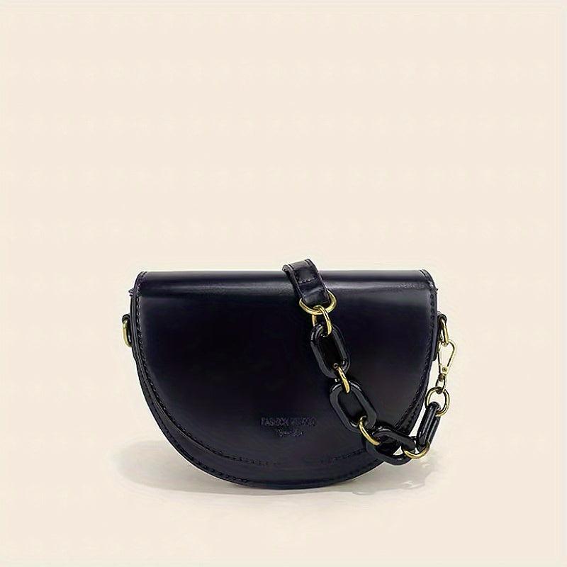 Vintage Solid Saddle Bag Crossbody Bag for Women