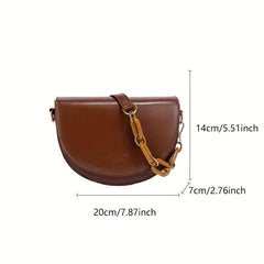Vintage Solid Saddle Bag Crossbody Bag for Women