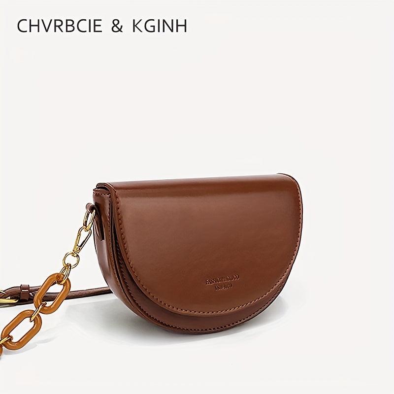 Vintage Solid Saddle Bag Crossbody Bag for Women
