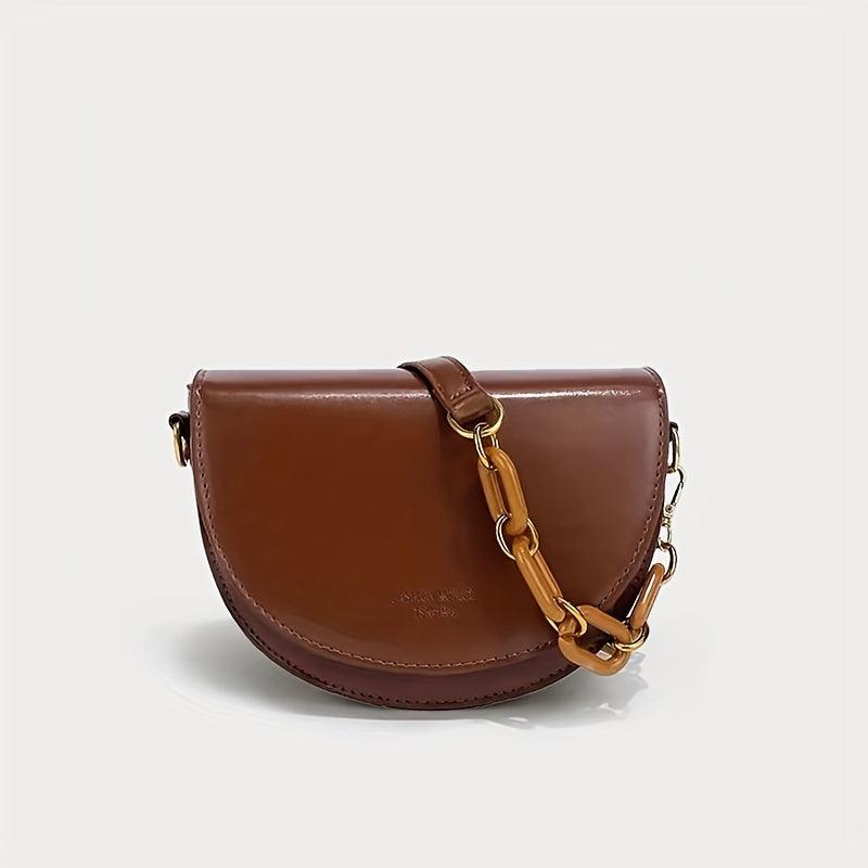 Vintage Solid Saddle Bag Crossbody Bag for Women
