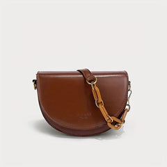 Vintage Solid Saddle Bag Crossbody Bag for Women