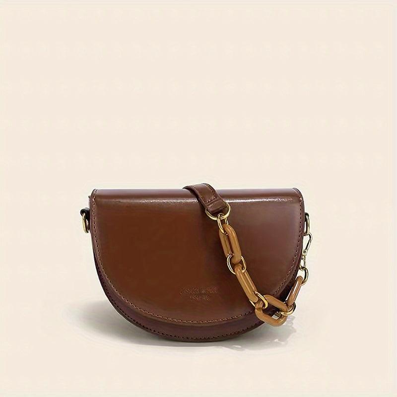 Vintage Solid Saddle Bag Crossbody Bag for Women