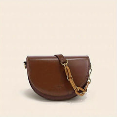 Vintage Solid Saddle Bag Crossbody Bag for Women