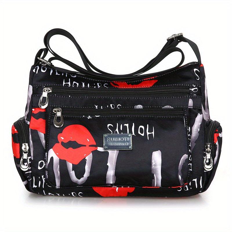 Flower Printed Crossbody Bag Nylon Lightweight Messenger Bag