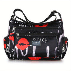 Flower Printed Crossbody Bag Nylon Lightweight Messenger Bag