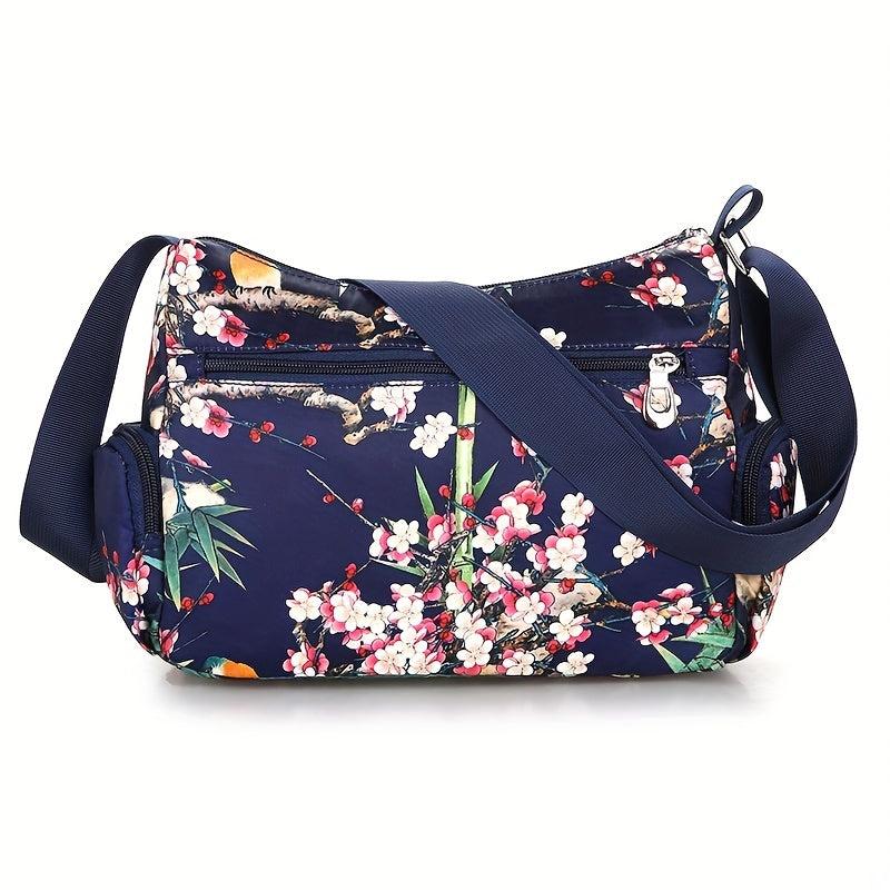 Flower Printed Crossbody Bag Nylon Lightweight Messenger Bag