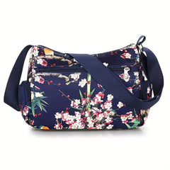 Flower Printed Crossbody Bag Nylon Lightweight Messenger Bag