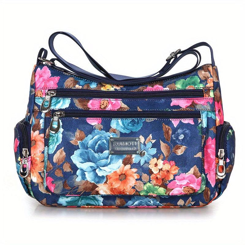 Flower Printed Crossbody Bag Nylon Lightweight Messenger Bag