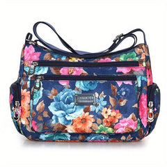 Flower Printed Crossbody Bag Nylon Lightweight Messenger Bag