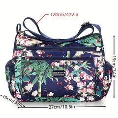 Flower Printed Crossbody Bag Nylon Lightweight Messenger Bag