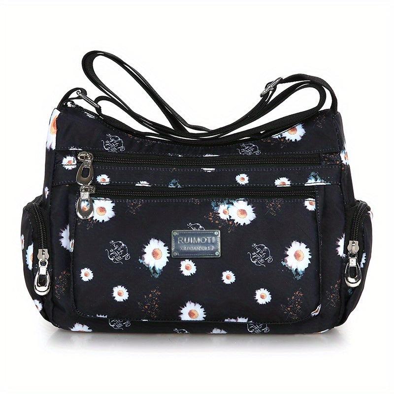 Flower Printed Crossbody Bag Nylon Lightweight Messenger Bag