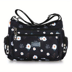 Flower Printed Crossbody Bag Nylon Lightweight Messenger Bag
