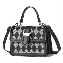 Geometric Print Crossbody Bag Retro Square Flap Shoulder Bag