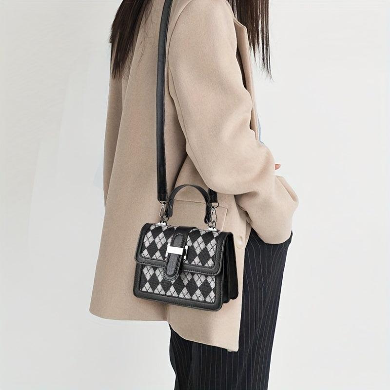 Geometric Print Crossbody Bag Retro Square Flap Shoulder Bag