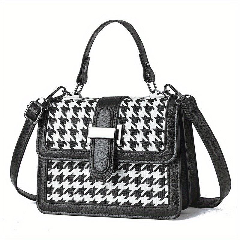 Geometric Print Crossbody Bag Retro Square Flap Shoulder Bag