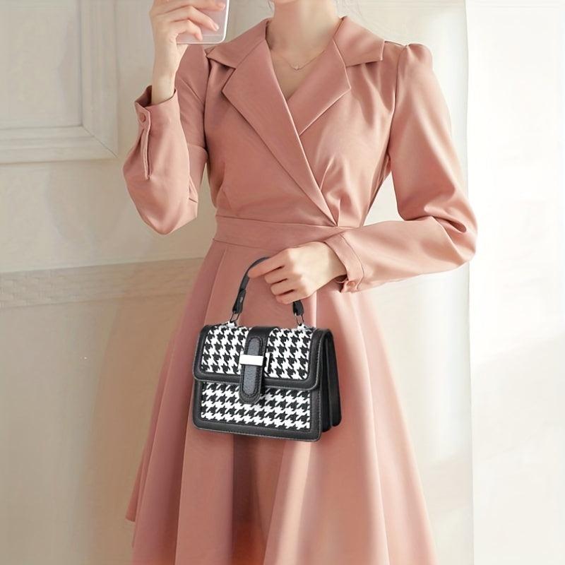 Geometric Print Crossbody Bag Retro Square Flap Shoulder Bag