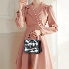 Geometric Print Crossbody Bag Retro Square Flap Shoulder Bag