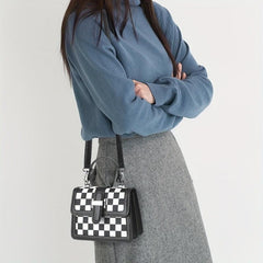 Geometric Print Crossbody Bag Retro Square Flap Shoulder Bag