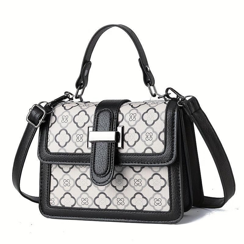Geometric Print Crossbody Bag Retro Square Flap Shoulder Bag