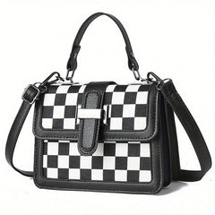 Geometric Print Crossbody Bag Retro Square Flap Shoulder Bag