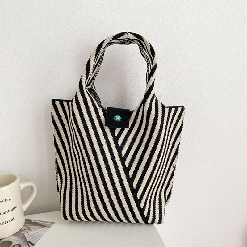 Colorblock Knitted Tote Bag Striped Pattern Hobo Bag Women's Casual Handbag