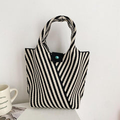 Colorblock Knitted Tote Bag Striped Pattern Hobo Bag Women's Casual Handbag
