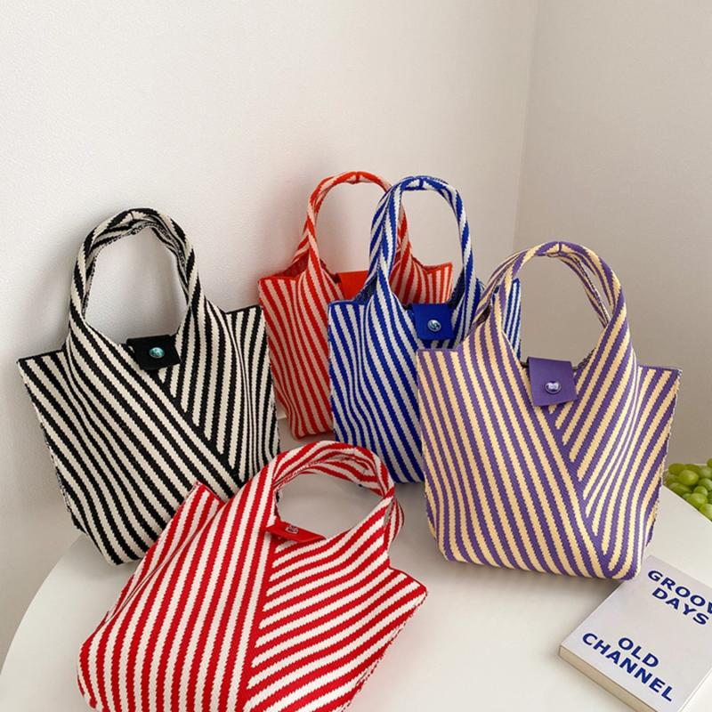 Colorblock Knitted Tote Bag Striped Pattern Hobo Bag Women's Casual Handbag