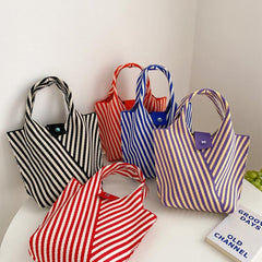 Colorblock Knitted Tote Bag Striped Pattern Hobo Bag Women's Casual Handbag