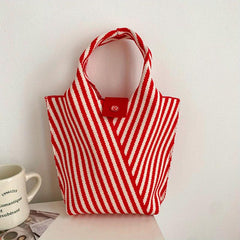 Colorblock Knitted Tote Bag Striped Pattern Hobo Bag Women's Casual Handbag